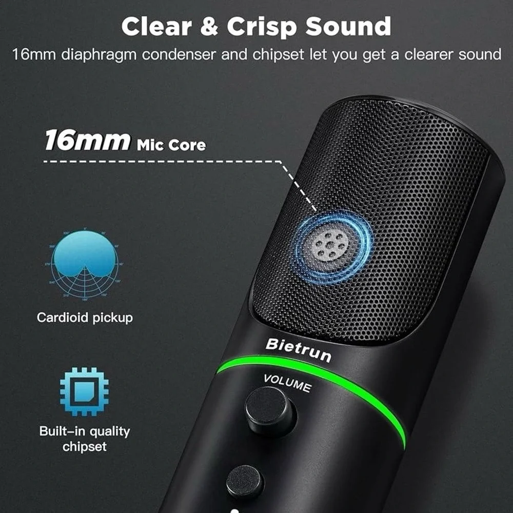 Bietrun One USB Gaming Microphone NEW Plug Play Mute Streaming *No box